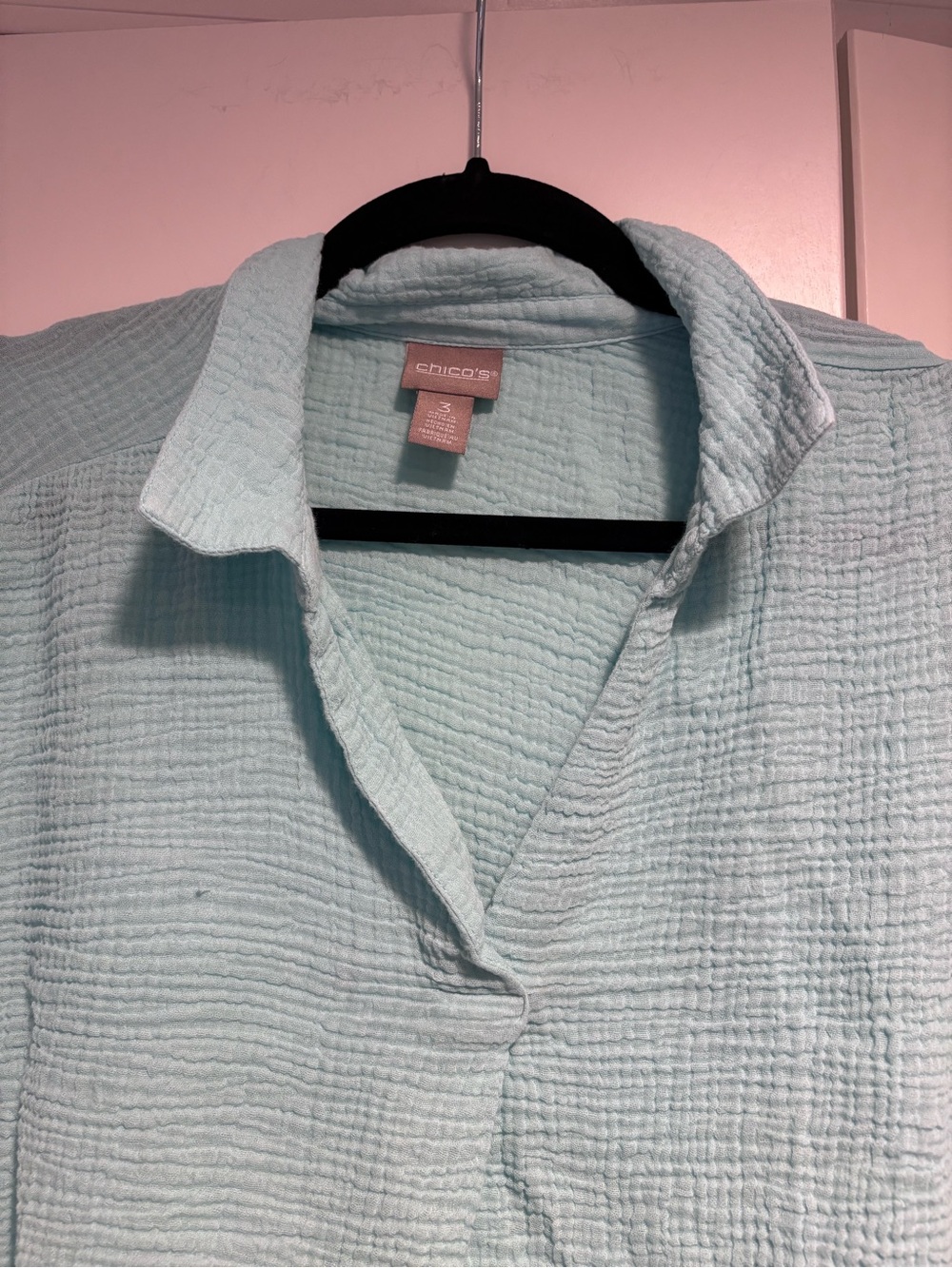 Chico's Textured Split Neck Collared Top - Picture 4 of 6